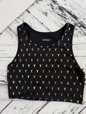 Oiselle Mettle Crop Athleisure Tank Black & Reflective Gold Women’s Small